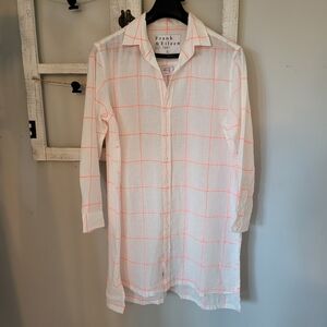 Frank & Eileen Linen Blend Hunter Shirt Dress White Pink Windowpane Large